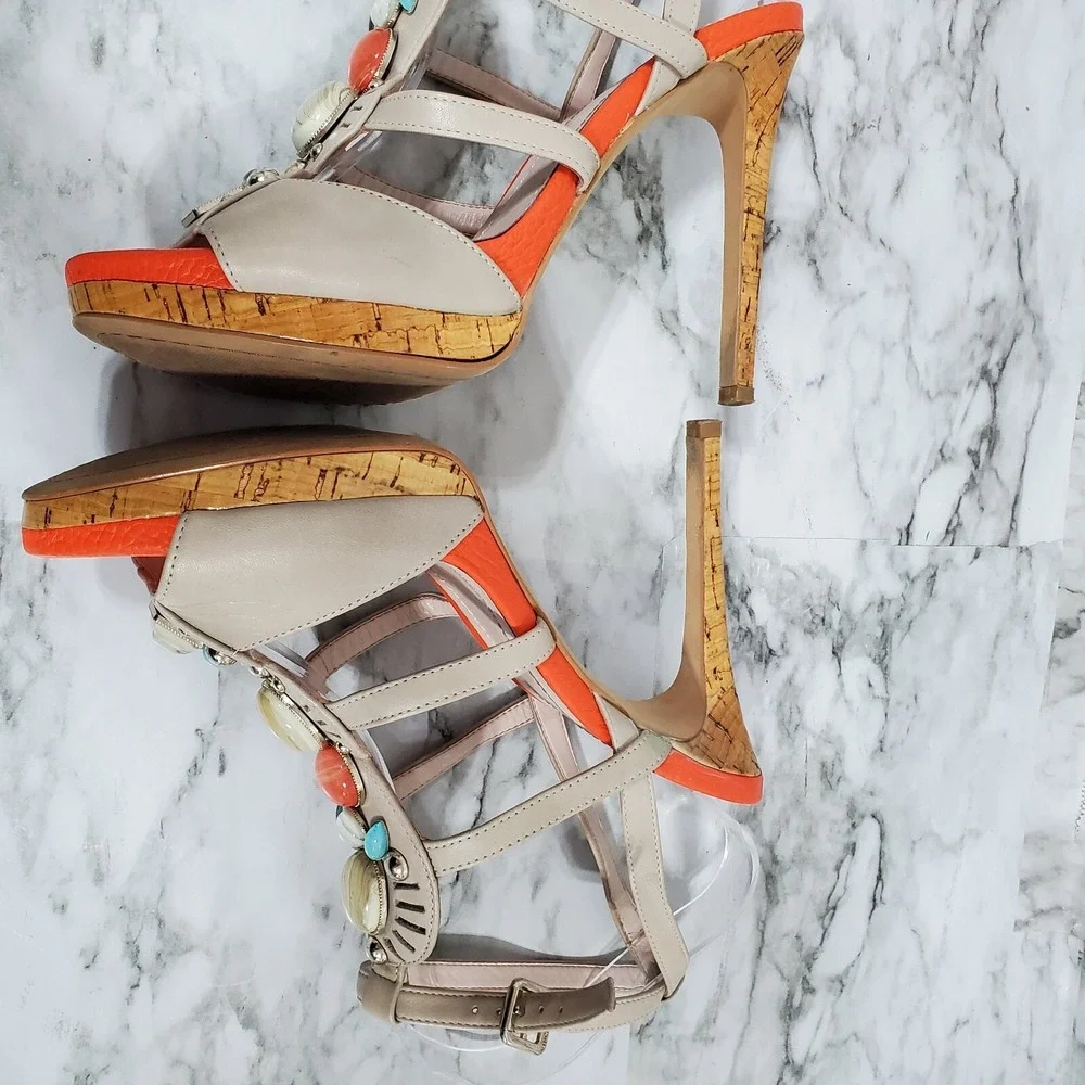 Vince Camuto Sandals Women's 8.5 M Multicolor High‎ Stiletto Heels Jewels Gems